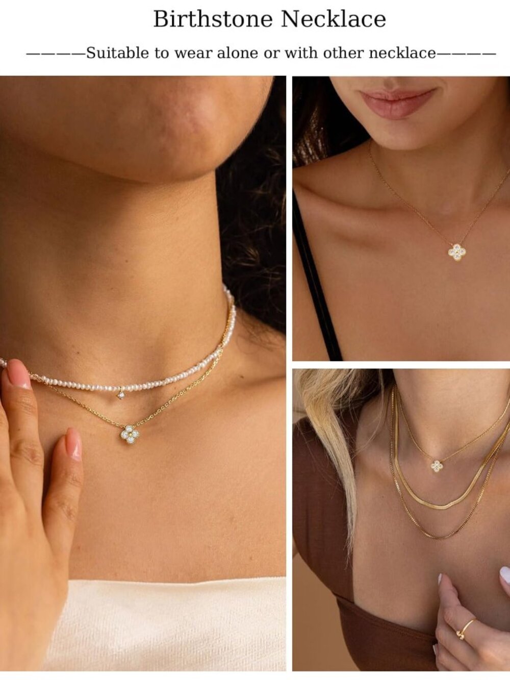 Dainty Birthstone Gold Clover Necklace for Women Trendy Non Tarnish - Picture 6 of 6